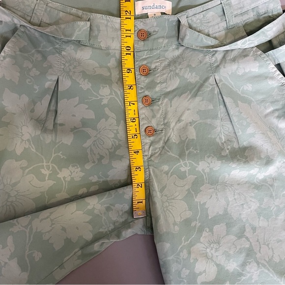 NWT Sundance Women’s 8 Bastille Easy Pants Green Floral Boho Button Fly Cuffed - Picture 11 of 14